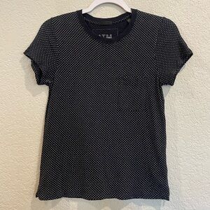 ATM Anthony Thomas Melillo Blue and White Polka Dot Pocket Tiny Tee